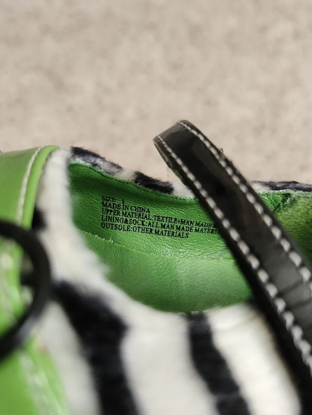 Baby Girl Y2k Zebra Print & Green Mary Jane Shoes